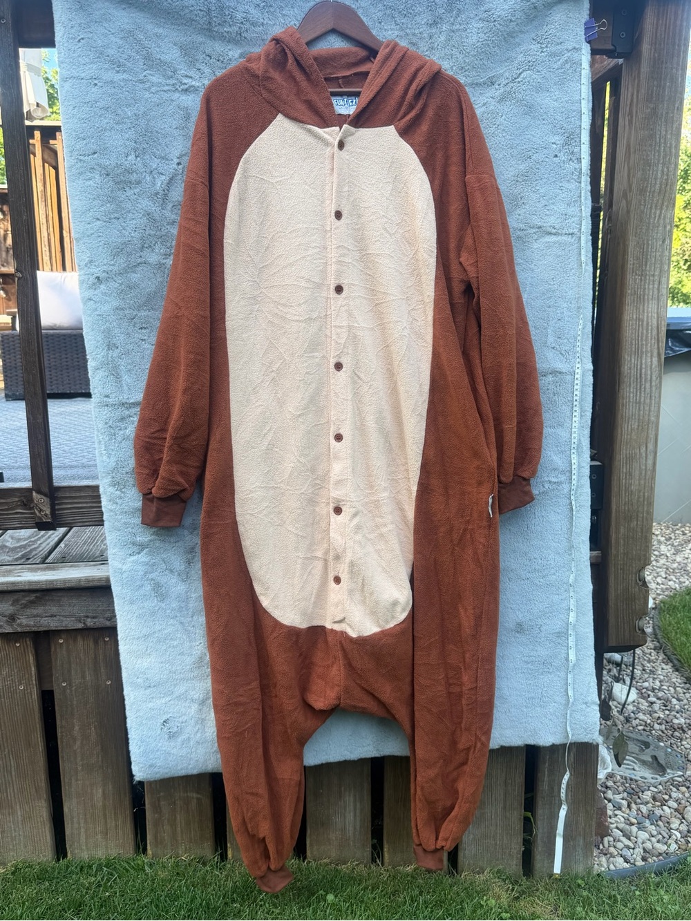 NWOT Funziez Cozy Brown & Cream Monkey Hooded Plush Pajama Onesie